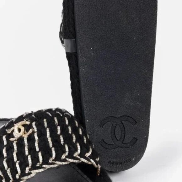 Chanel 2022 CC Black Knit Slide Sandals - Picture 6 of 12